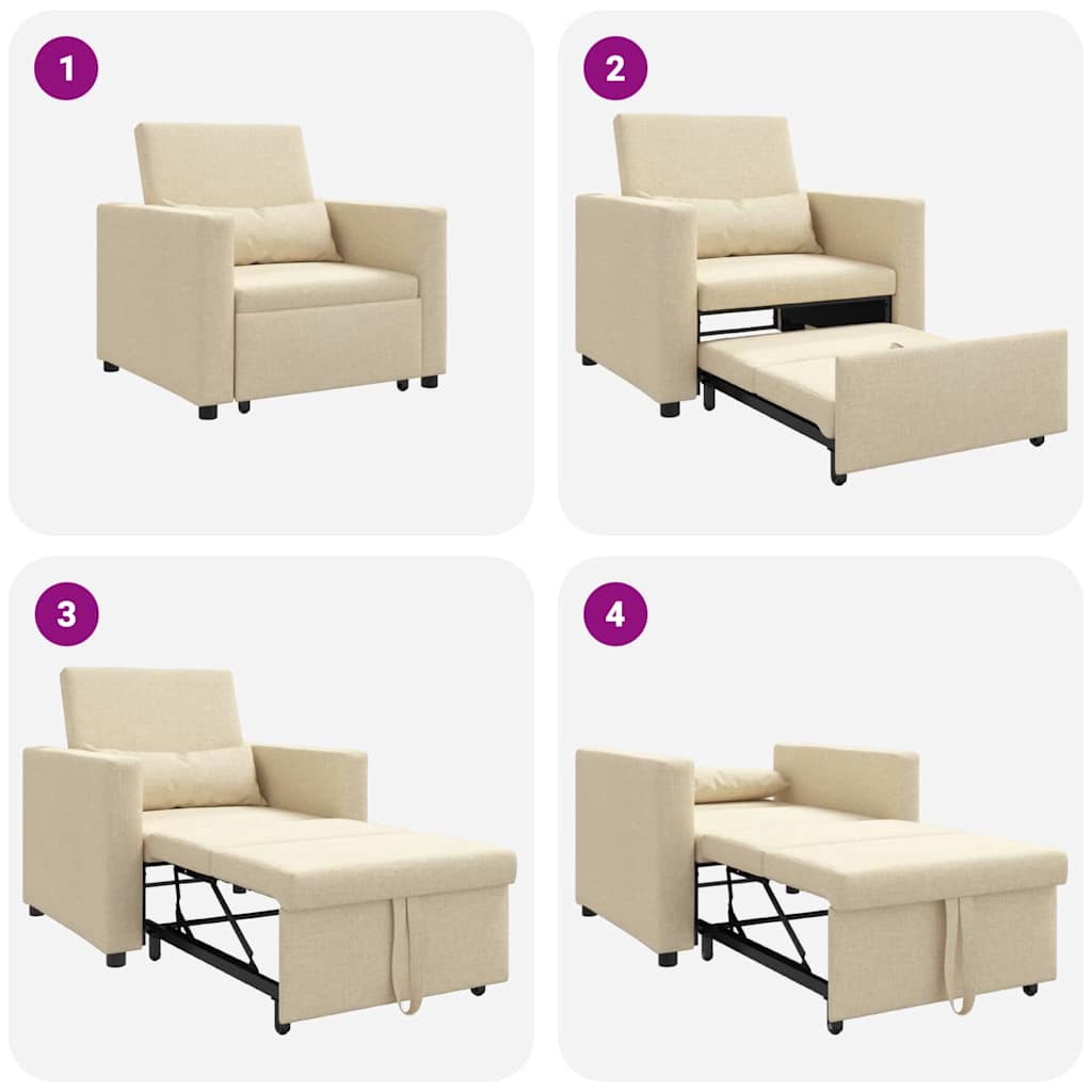 vidaXL Divano Letto Singolo Crema 90 x 165 x 87 cm Tessuto