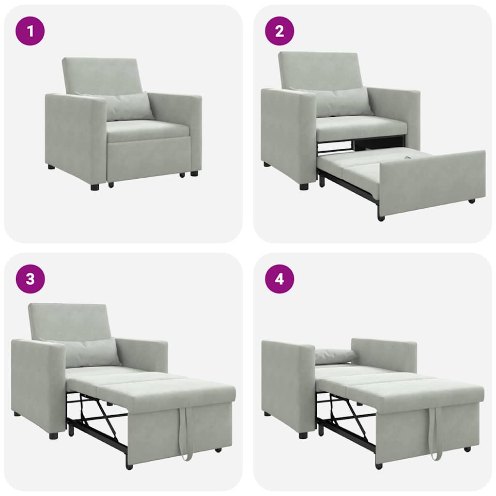 vidaXL Divano Letto Singolo Grigio chiaro 90 x 165 x 87 cm Velluto