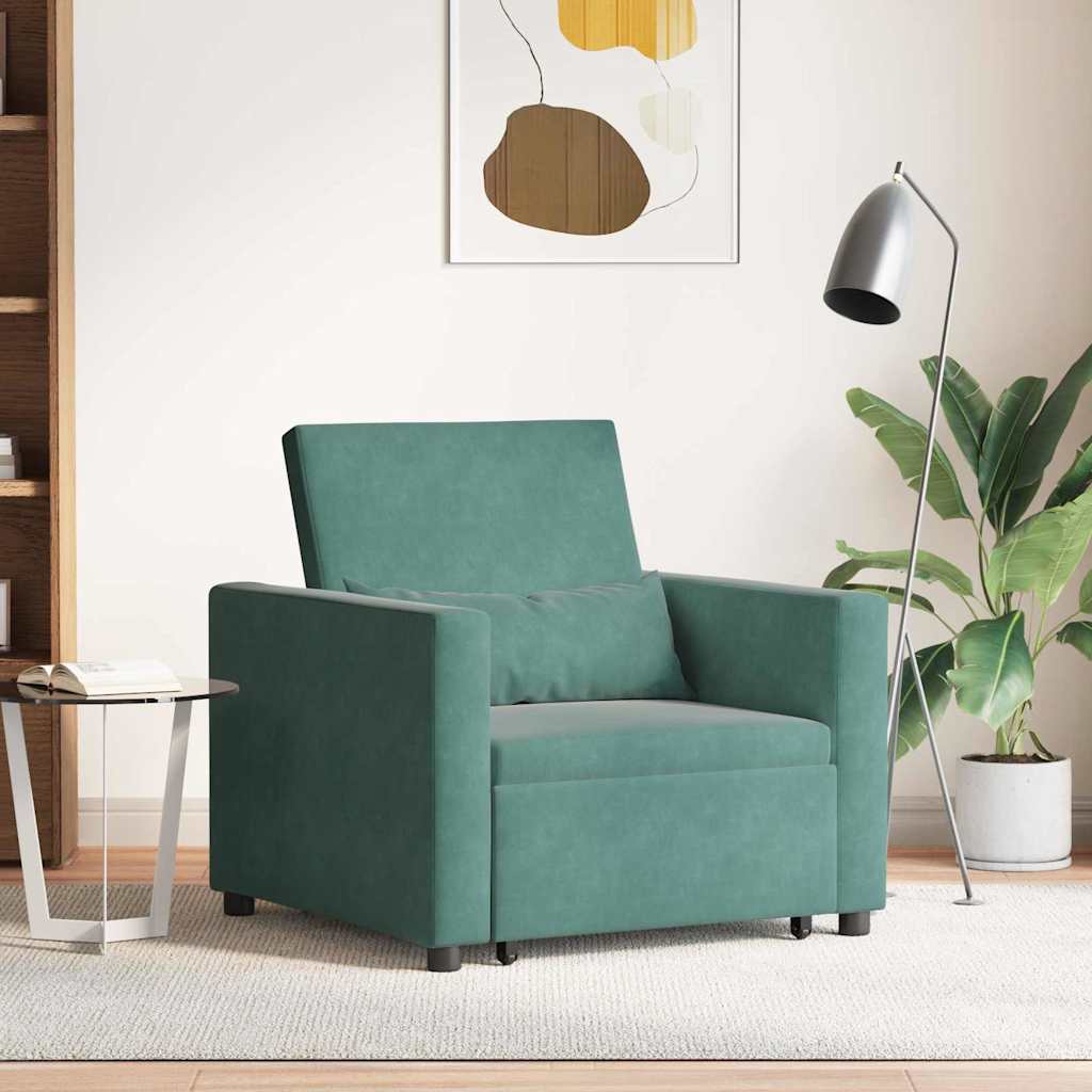 vidaXL Divano Letto Singolo Verde scuro 90 x 165 x 87 cm Velluto