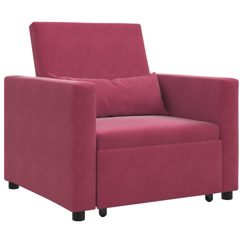 vidaXL Divano Letto Singolo Rosso vino 90 x 165 x 87 cm Velluto