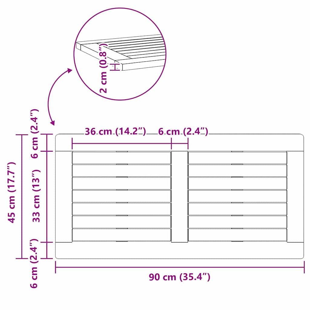 Piano Tavolo  90x45x2,2 cm Rettangolare in Legno Massiccio di Acacia 4108094