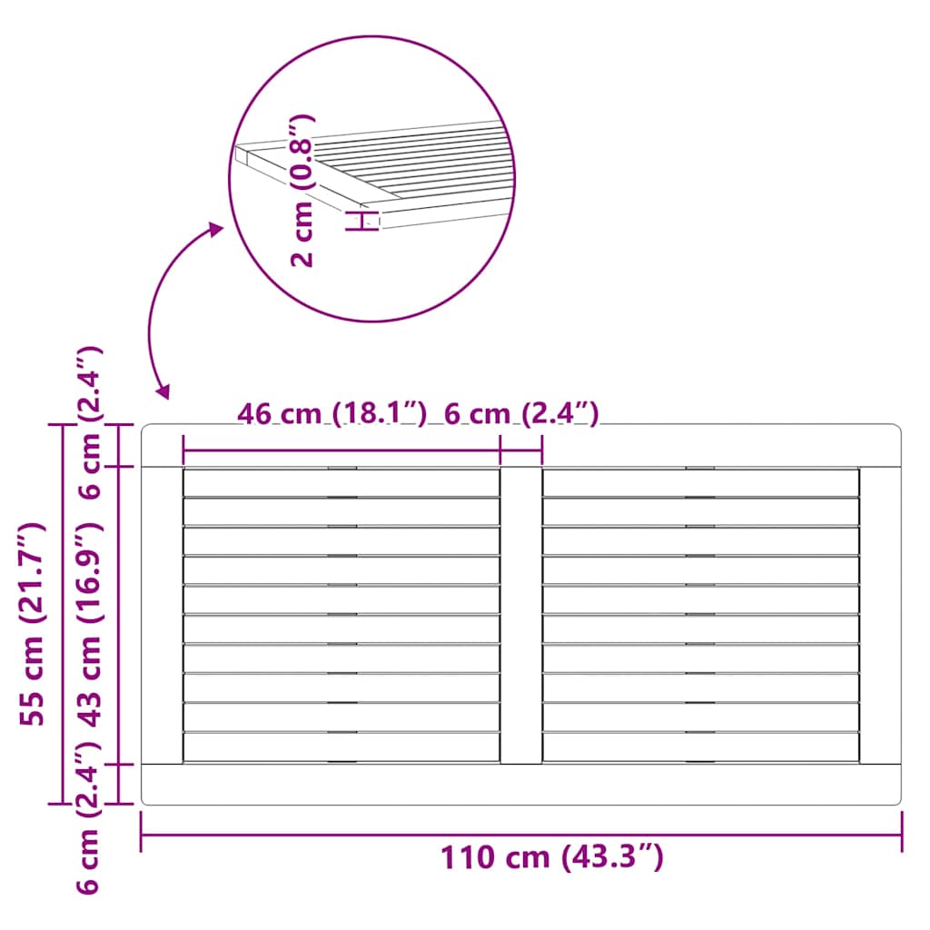 Piano Tavolo  110x55x2,2 cm Rettangolare in Legno Massello di Acacia 4108096