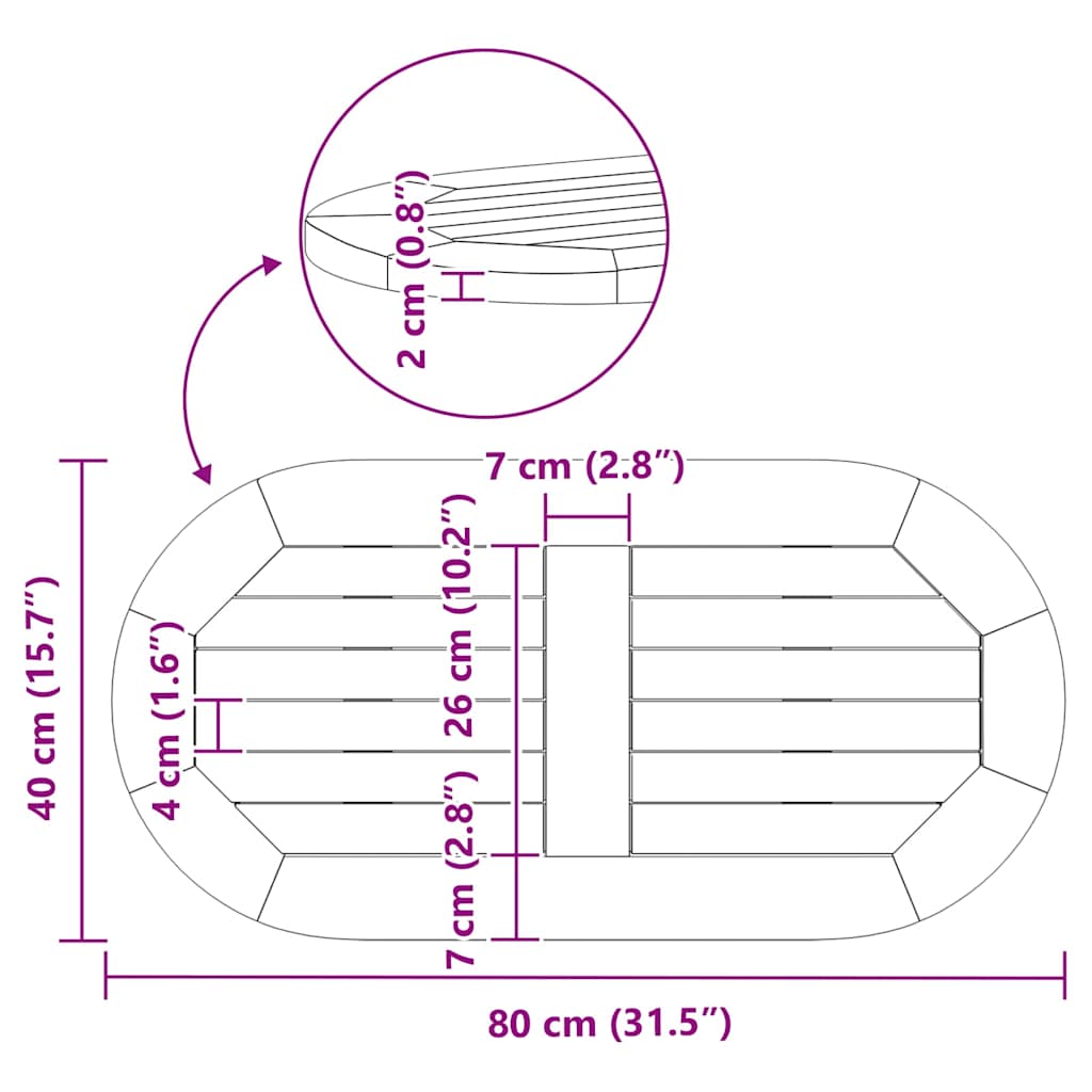Tavolo  Ovale in Legno Massello di Acacia 80x40x2 cm 4108098