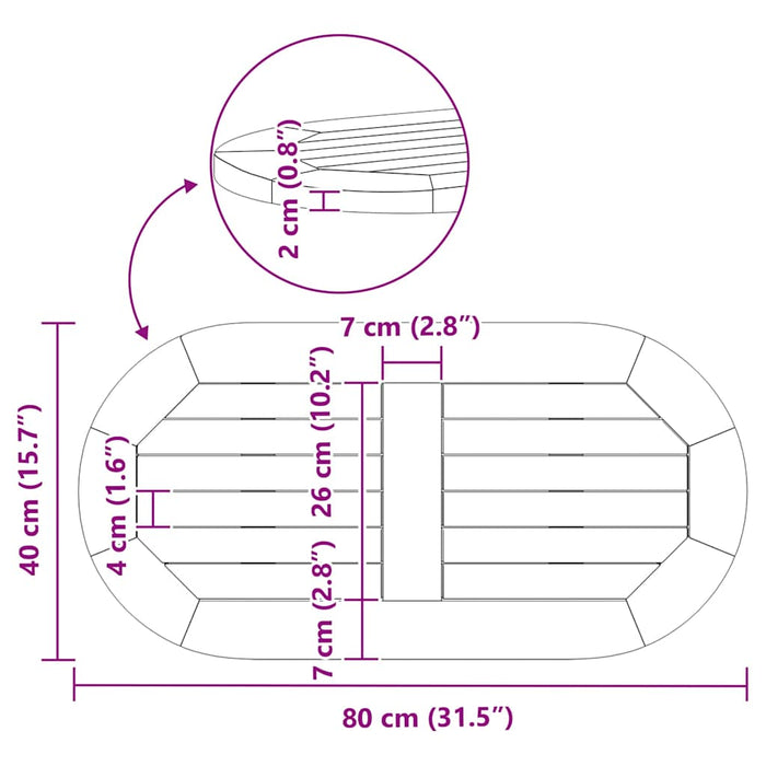 Tavolo  Ovale in Legno Massello di Acacia 80x40x2 cm 4108098