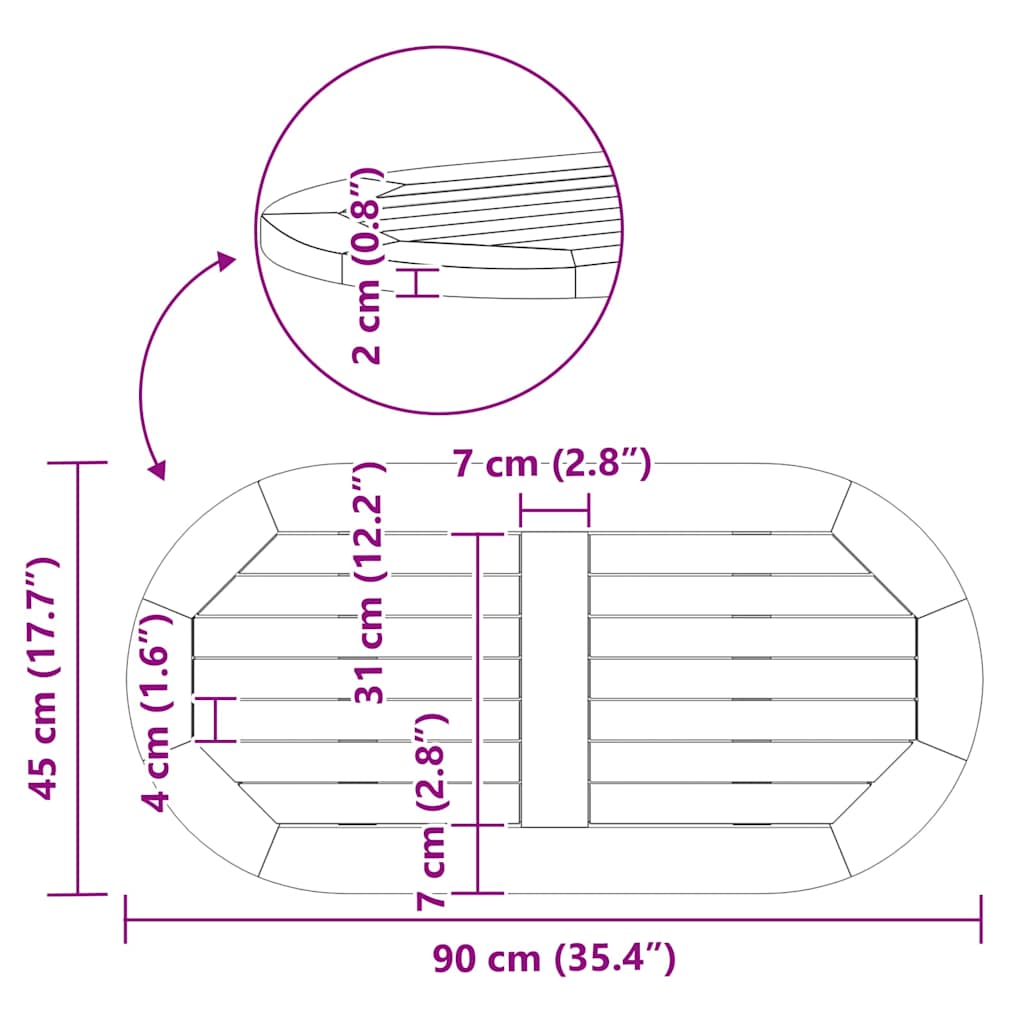 Piano del Tavolo 90x45x2,2 cm Ovale in Legno Massello di Acacia 4108099
