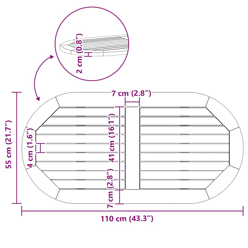 Piano Tavolo  110x55x2 cm Ovale in Legno Massello di Acacia 4108101