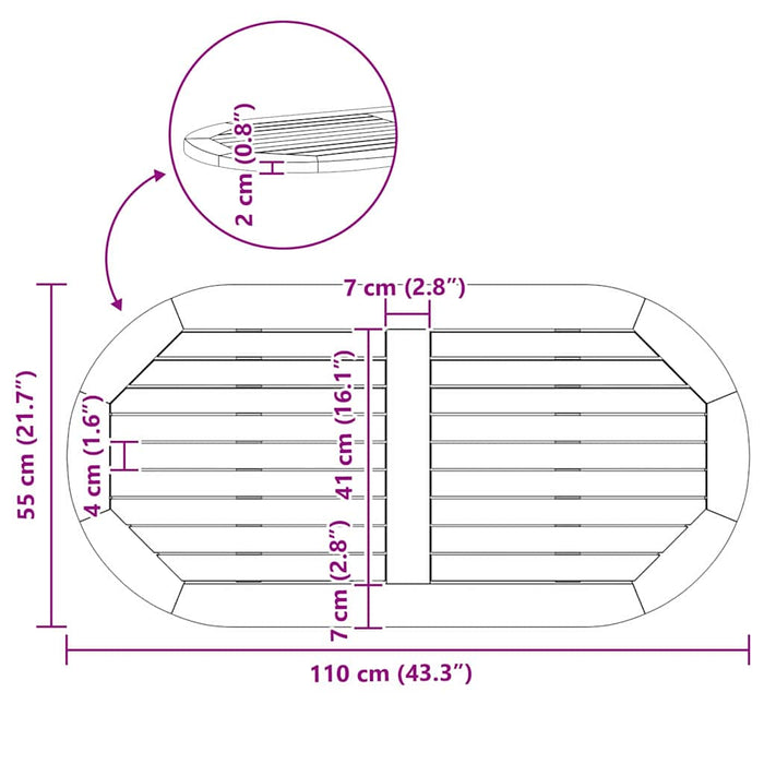 Piano Tavolo  110x55x2 cm Ovale in Legno Massello di Acacia 4108101
