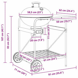 Griglia da Esterno con ruota Nero 96 x 72 x 113 cm Metallo 42003856