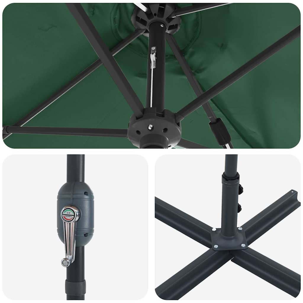 vidaXL Ombrello da giardino Verde 370 x 197 x 239 cm