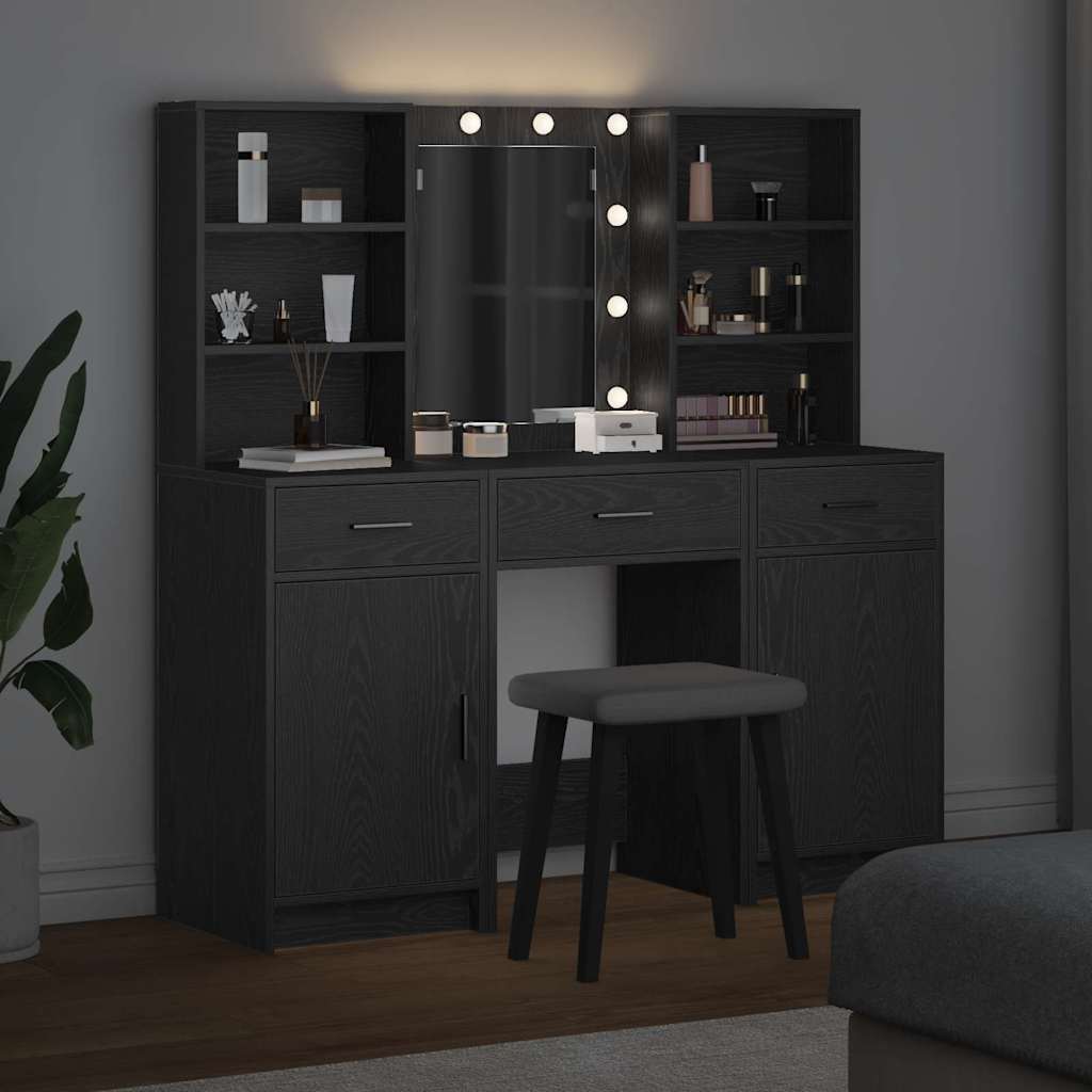Set Tavolo da Trucco 3 pcs Rovere nero 50 x 41 x 135 cm 3334291