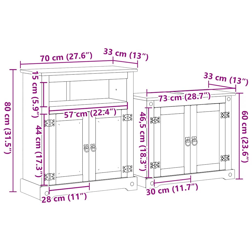 vidaXL Set Mobili da Bagno 2 pz Corona in Legno Massello di Pino