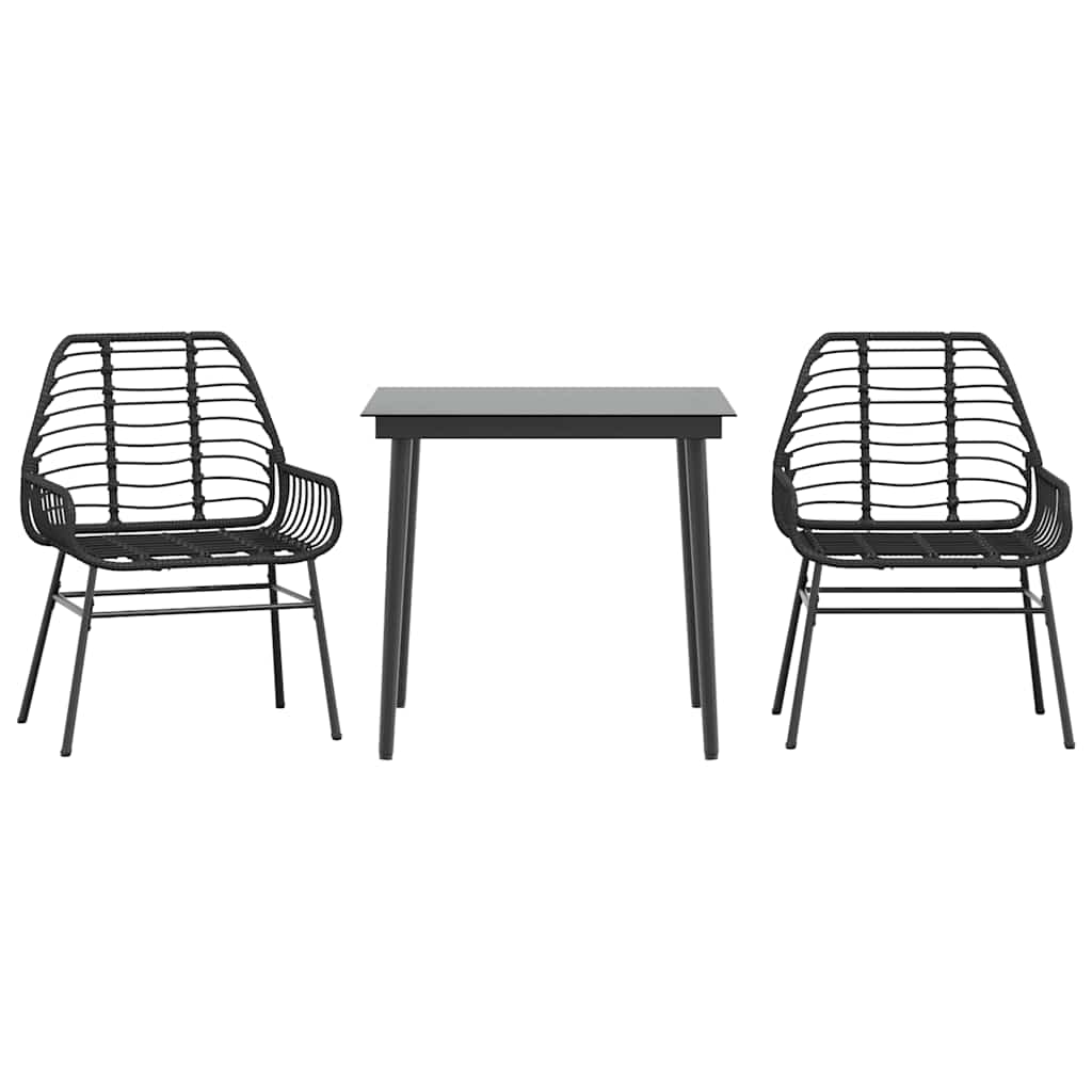 Set Mobili da Pranzo per Giardino 3 pz Nero Polyrattan Vetro 3334436