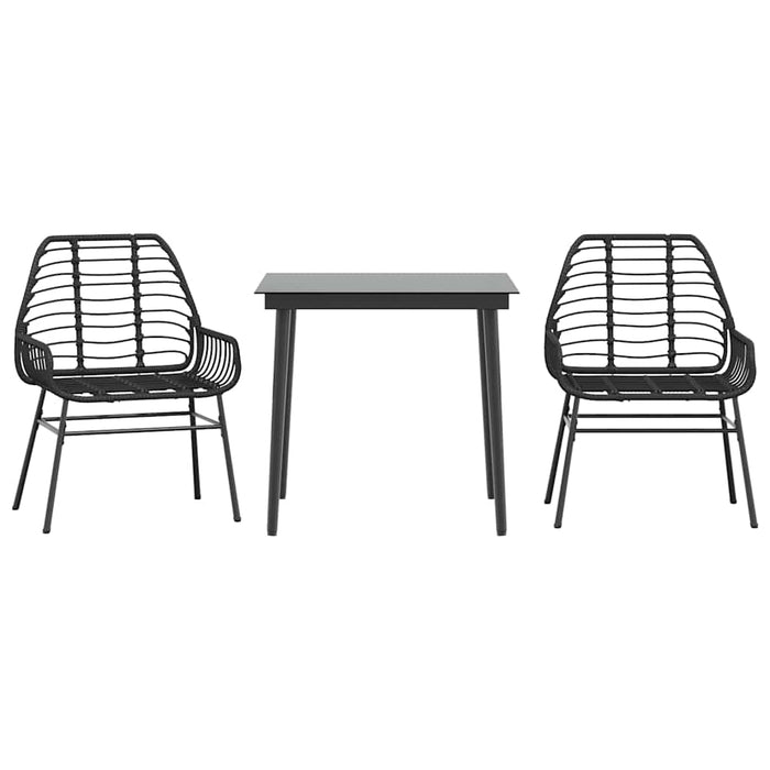 Set Mobili da Pranzo per Giardino 3 pz Nero Polyrattan Vetro 3334436