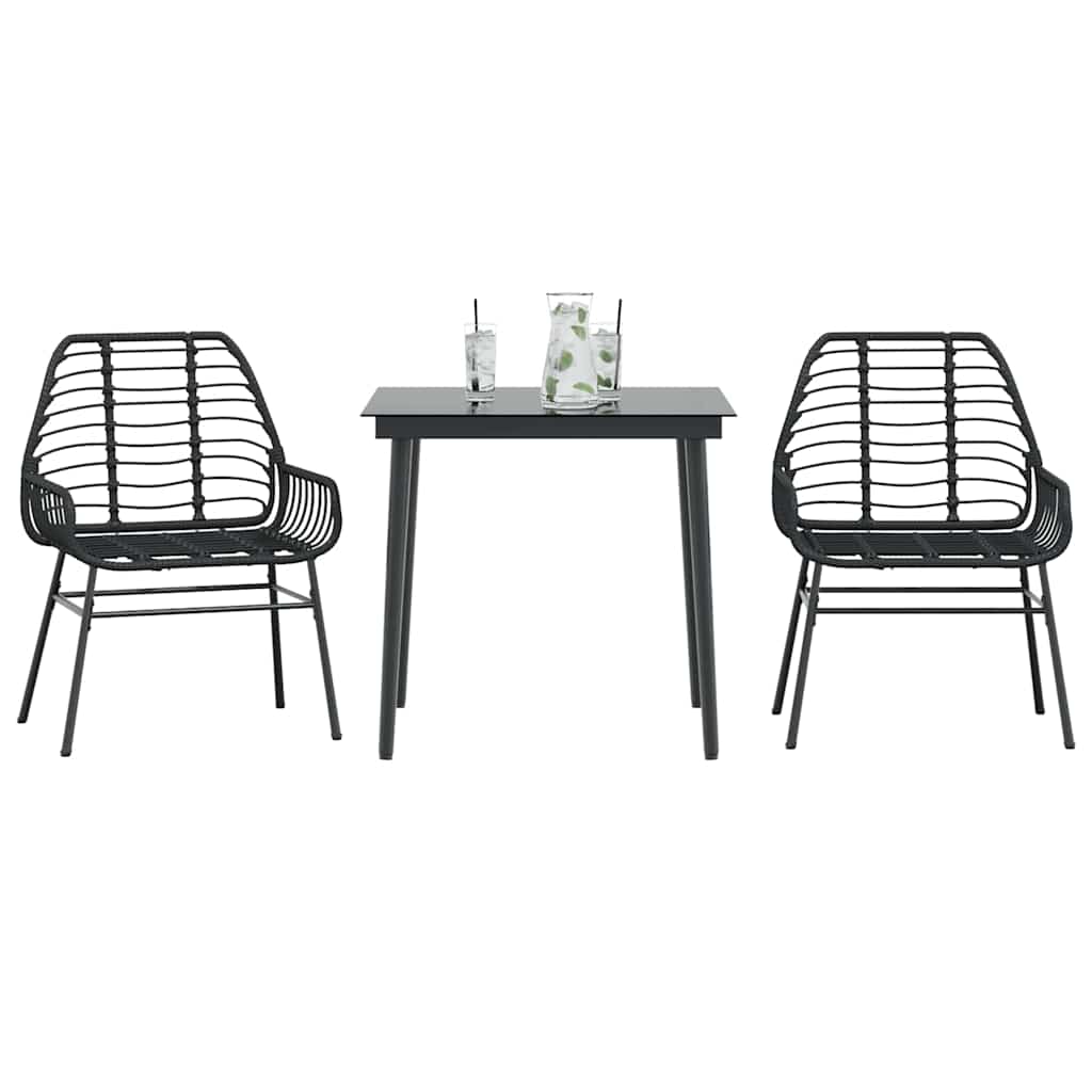 Set Mobili da Pranzo per Giardino 3 pz Nero Polyrattan Vetro 3334436