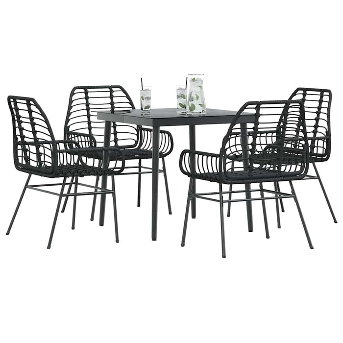 Set Mobili da Pranzo per Giardino 5 pz Nero Polyrattan Vetro 3334437