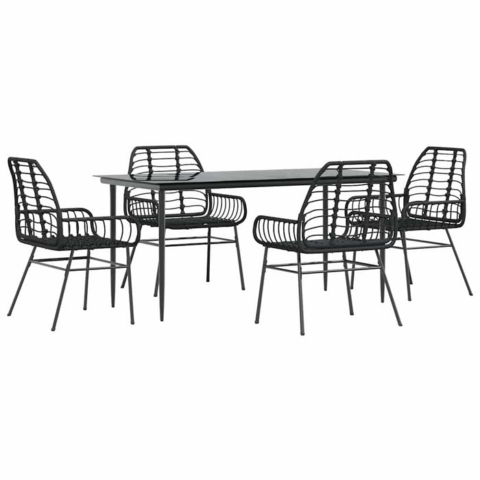 Set Mobili da Pranzo per Giardino 5 pz Nero Polyrattan Vetro 3334439