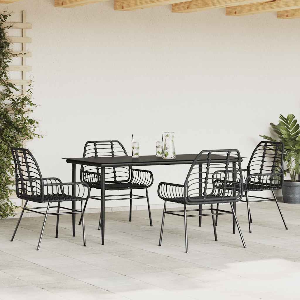Set Mobili da Pranzo per Giardino 5 pz Nero Polyrattan Vetro 3334439