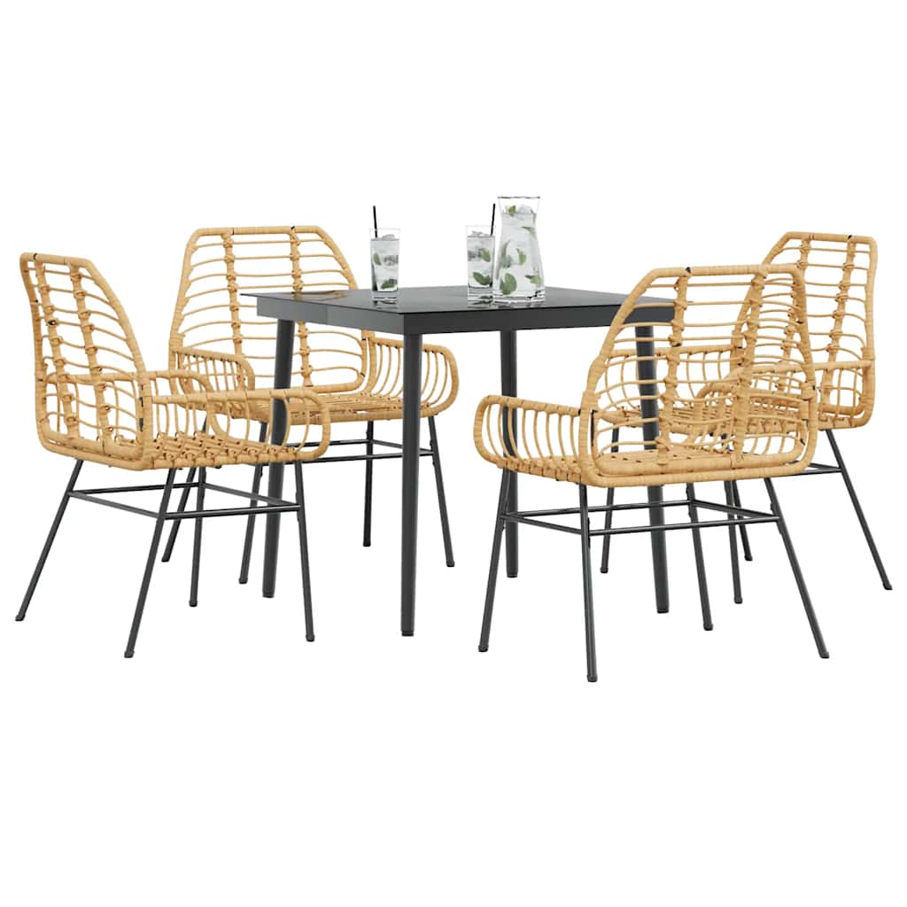 Set da Pranzo da Giardino 5pz Polyrattan Vetro 3334444