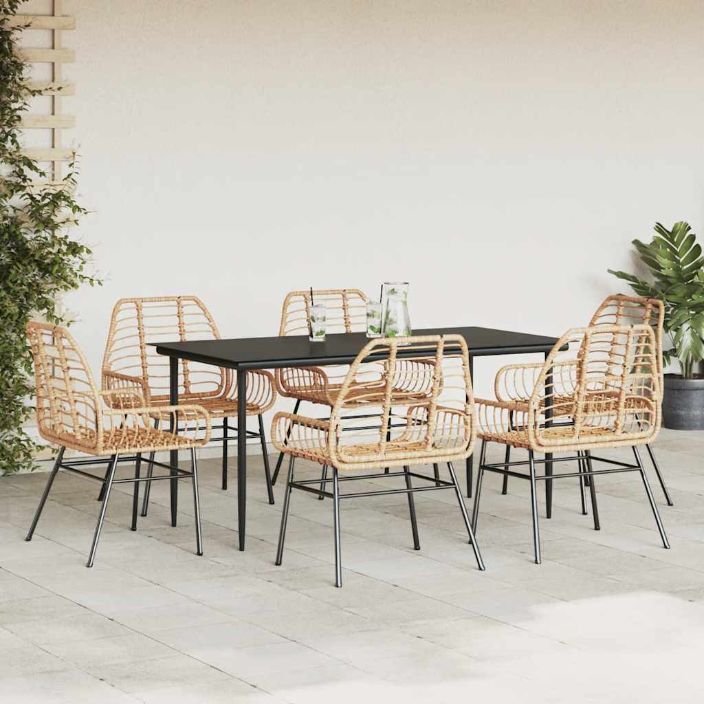 Set Pranzo da Giardino 7pz Marrone Polyrattan Vetro 3334447