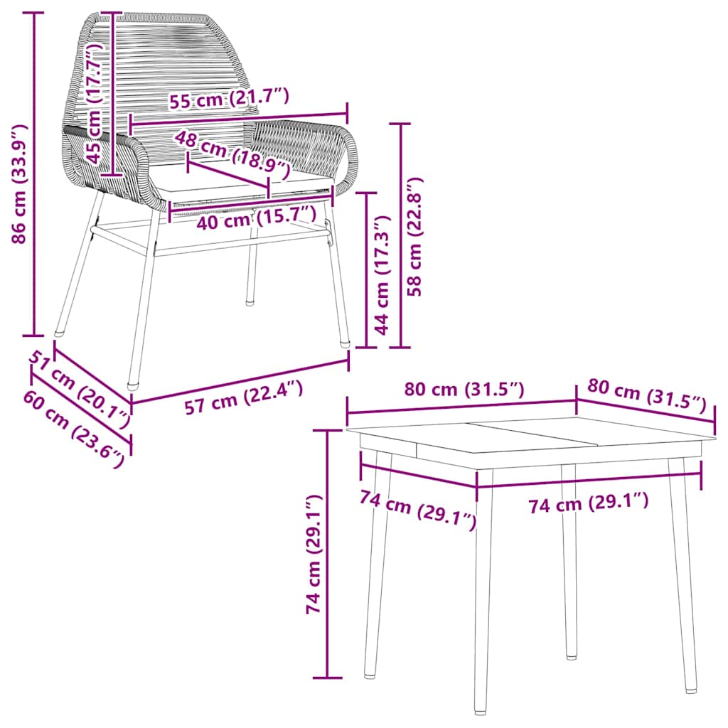 Set da Pranzo da Giardino con Cuscini 5 pz Polyrattan Vetro 3334465