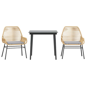 Set da Pranzo da Giardino 3pz con Cuscini Polyrattan Vetro 3334471