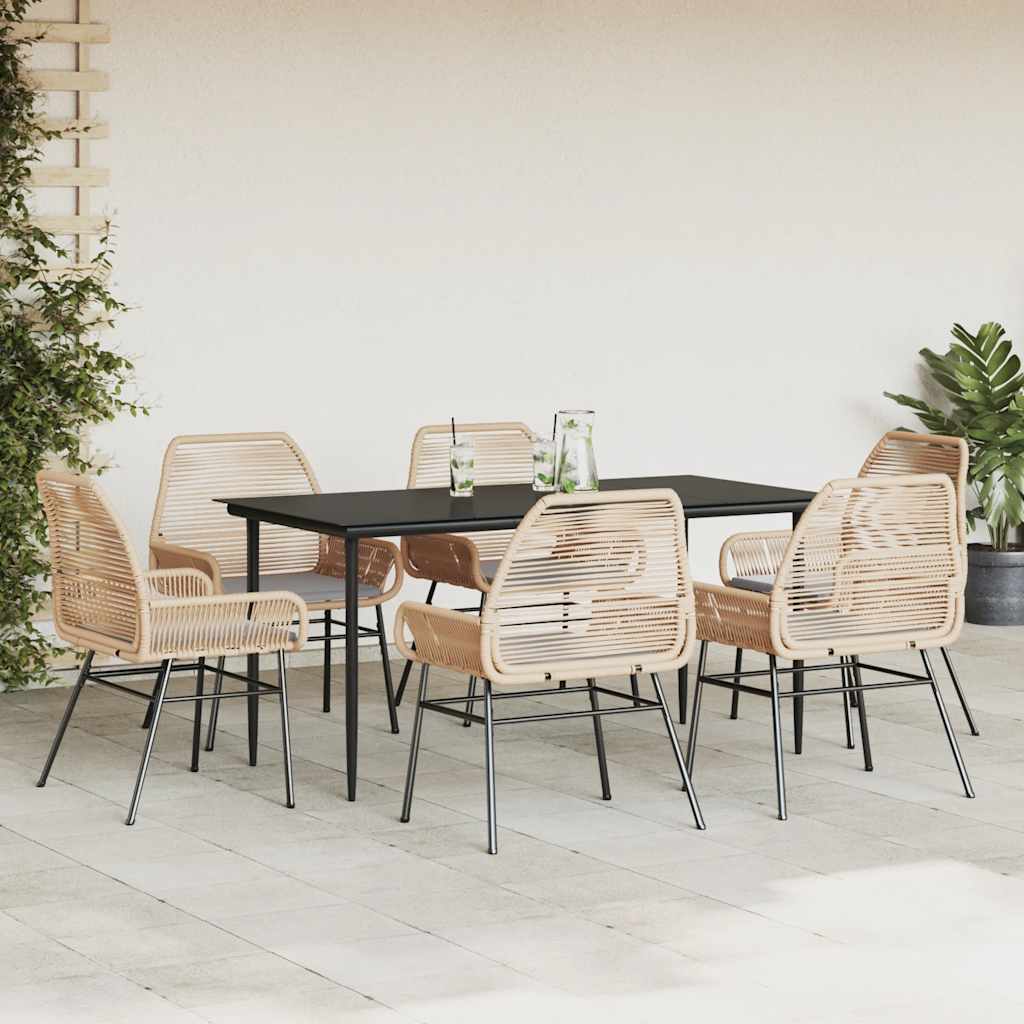 Set Pranzo da Giardino 7pz con Cuscini Marrone Polyrattan Vetro 3334475