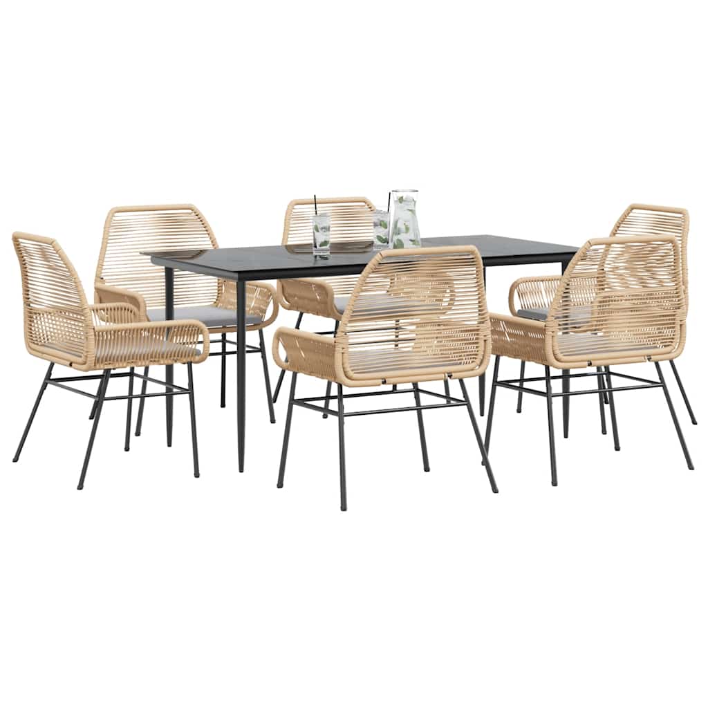 Set Pranzo da Giardino 7pz con Cuscini Marrone Polyrattan Vetro 3334475