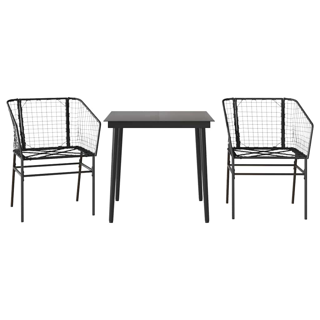 Set Mobili da Pranzo per Giardino 3 pz Nero Polyrattan Vetro 3334485