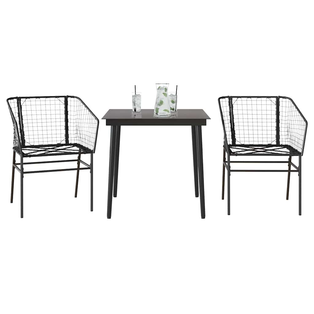 Set Mobili da Pranzo per Giardino 3 pz Nero Polyrattan Vetro 3334485