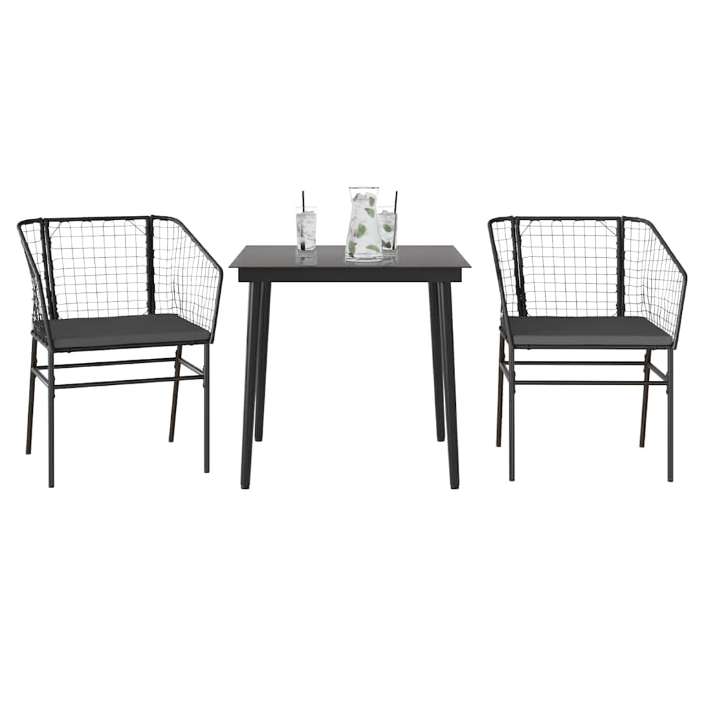 Set da Pranzo da Giardino 3 pz con Cuscini Polyrattan Vetro 3334499