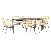 Set Pranzo da Giardino 7pz con Cuscini Marrone Polyrattan Vetro 3334511