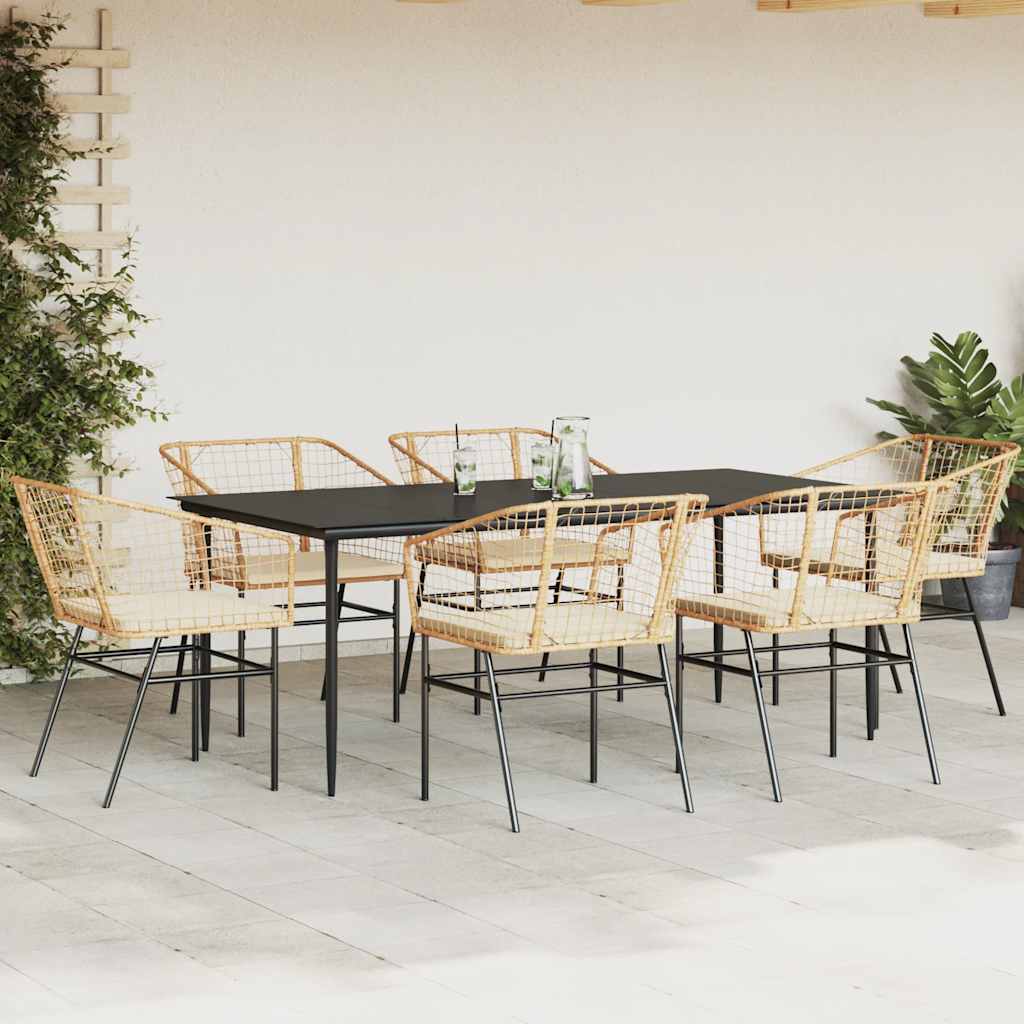 Set Pranzo da Giardino 7pz con Cuscini Marrone Polyrattan Vetro 3334511