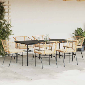 Set Pranzo da Giardino 7pz con Cuscini Marrone Polyrattan Vetro 3334511