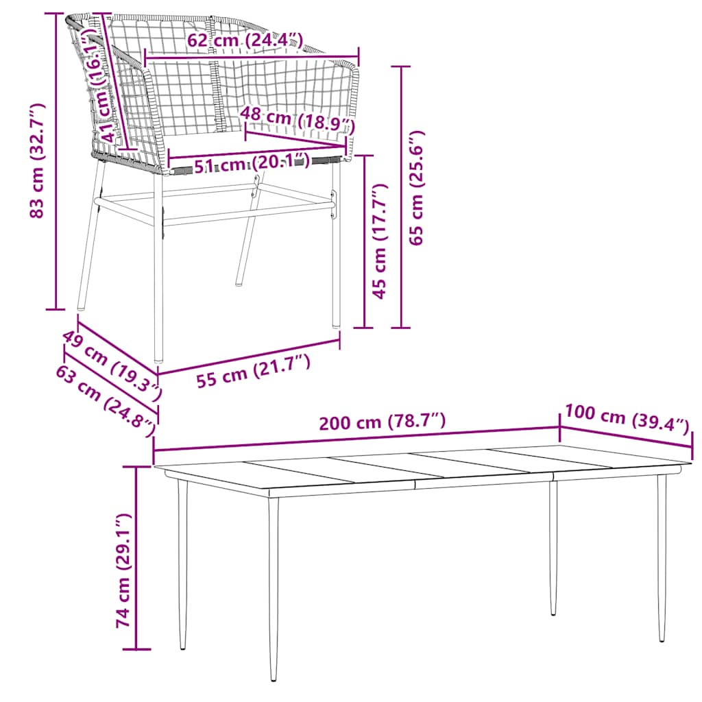 Set Pranzo da Giardino 7pz con Cuscini Marrone Polyrattan Vetro 3334511