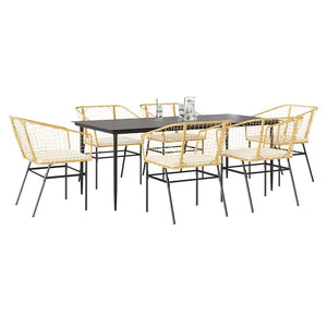 Set Pranzo da Giardino 7pz con Cuscini Marrone Polyrattan Vetro 3334511