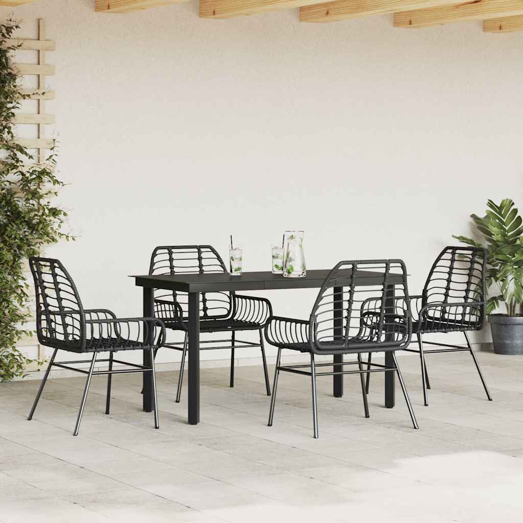 Set Mobili da Pranzo per Giardino 5 pz Nero Polyrattan Vetro 3334536