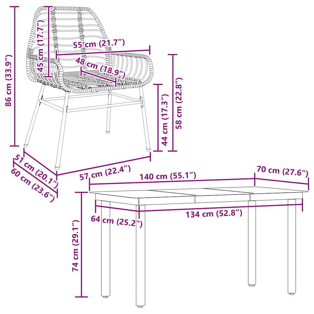 Set Mobili da Pranzo per Giardino 5 pz Nero Polyrattan Vetro 3334536