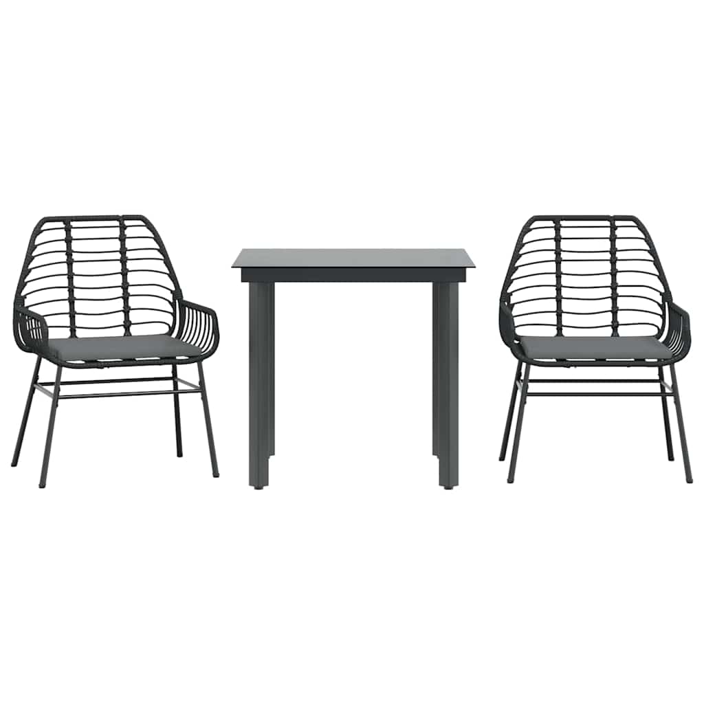 Set da Pranzo da Giardino 3 pz con Cuscini Polyrattan Vetro 3334548