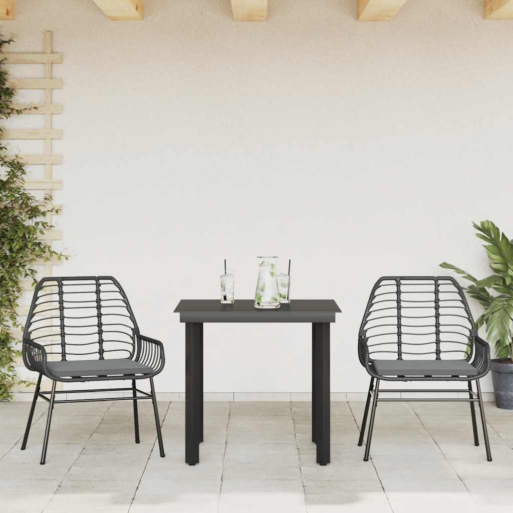 Set da Pranzo da Giardino 3 pz con Cuscini Polyrattan Vetro 3334548