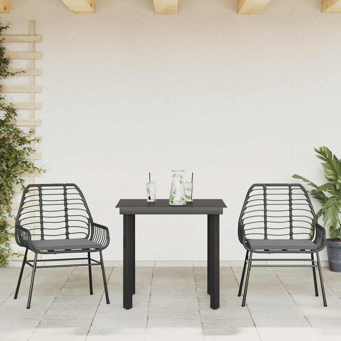 Set da Pranzo da Giardino 3 pz con Cuscini Polyrattan Vetro 3334548