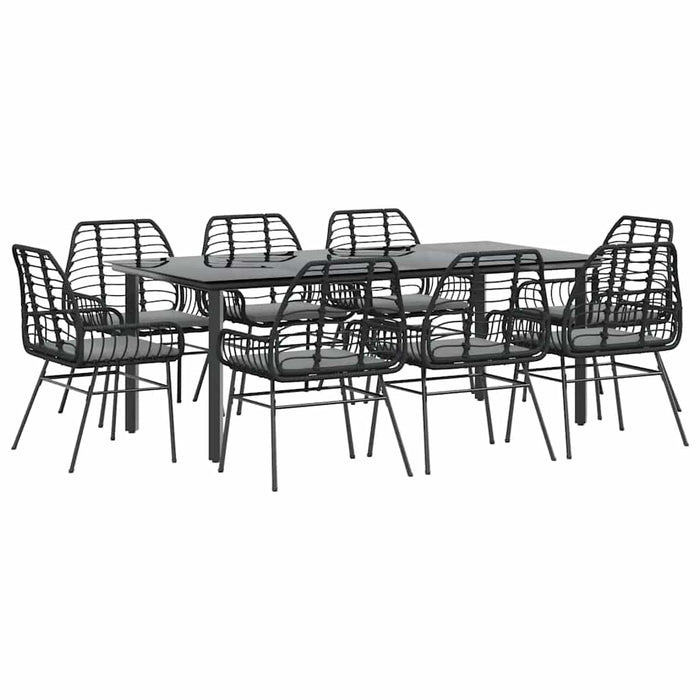 Set da Pranzo da Giardino 9 pz con Cuscini Polyrattan Vetro 3334554