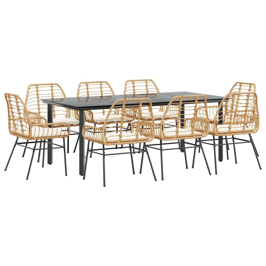 Set da Pranzo da Giardino 9 pz con Cuscini Polyrattan Vetro 3334561