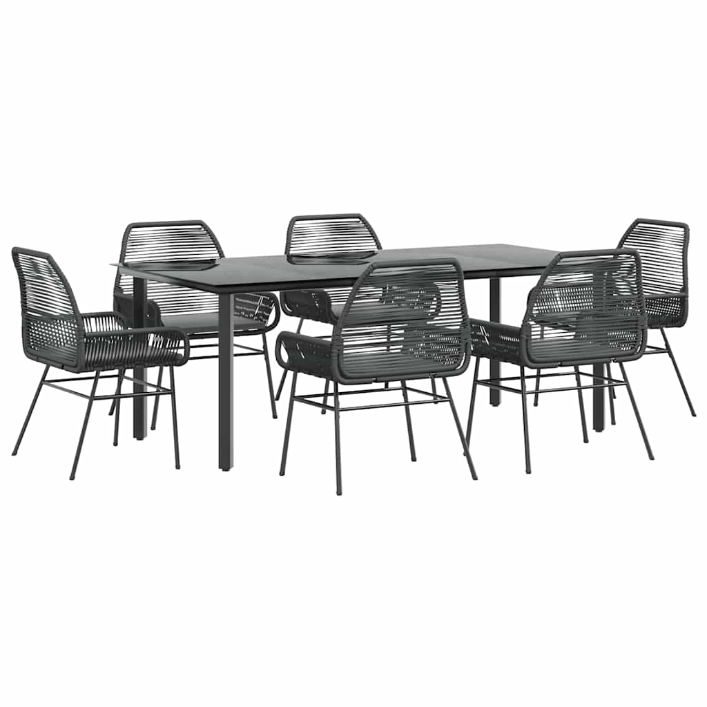 Set Pranzo da Giardino 7 pz Nero con Cuscini Polyrattan Vetro 3334567