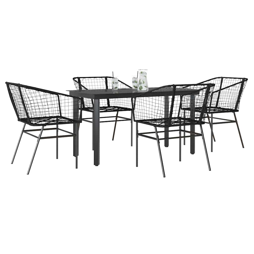 vidaXL Set Mobili da Pranzo per Giardino 5 pz Nero Polyrattan Vetro