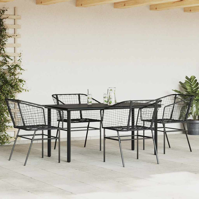 Set Mobili da Pranzo per Giardino 5 pz Nero Polyrattan Vetro 3334586