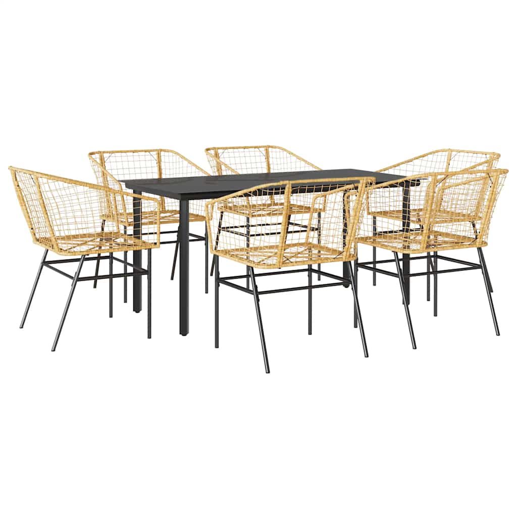 Set Pranzo da Giardino 7pz Marrone Polyrattan Vetro 3334594