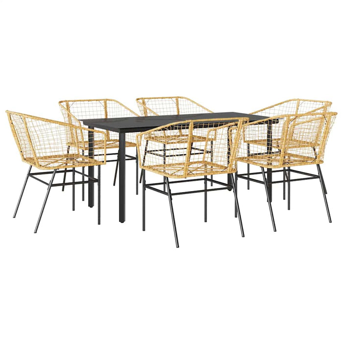 Set Pranzo da Giardino 7pz Marrone Polyrattan Vetro 3334594