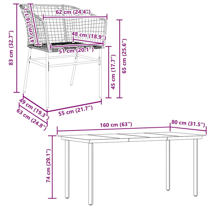 Set Pranzo da Giardino 7pz Marrone Polyrattan Vetro 3334594
