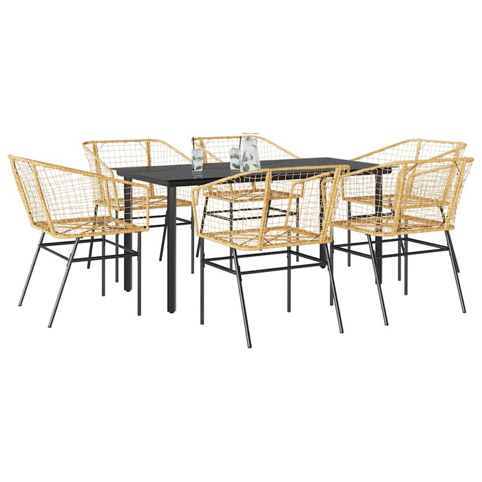 Set Pranzo da Giardino 7pz Marrone Polyrattan Vetro 3334594