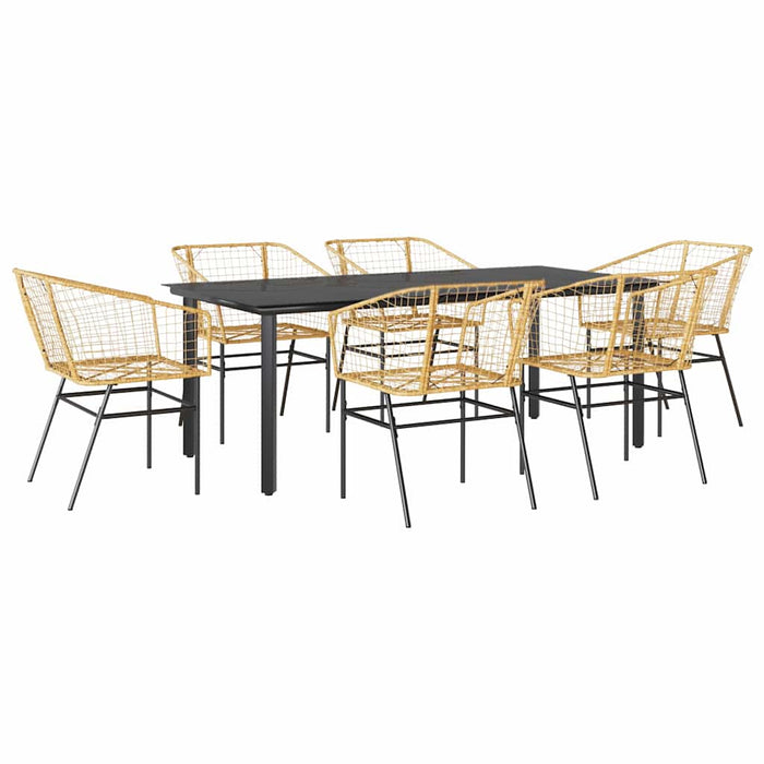 Set Pranzo da Giardino 7pz Marrone Polyrattan Vetro 3334595